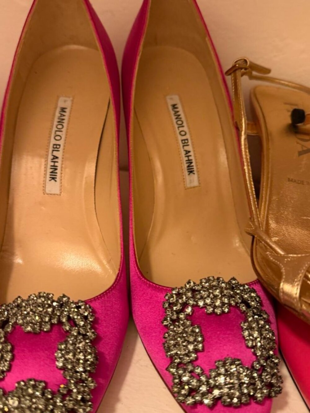 Manolo Blahnik Hot Pink Satin Crystal Heels BUNDLE — Brand New 💕✨ - Picture 2 of 5